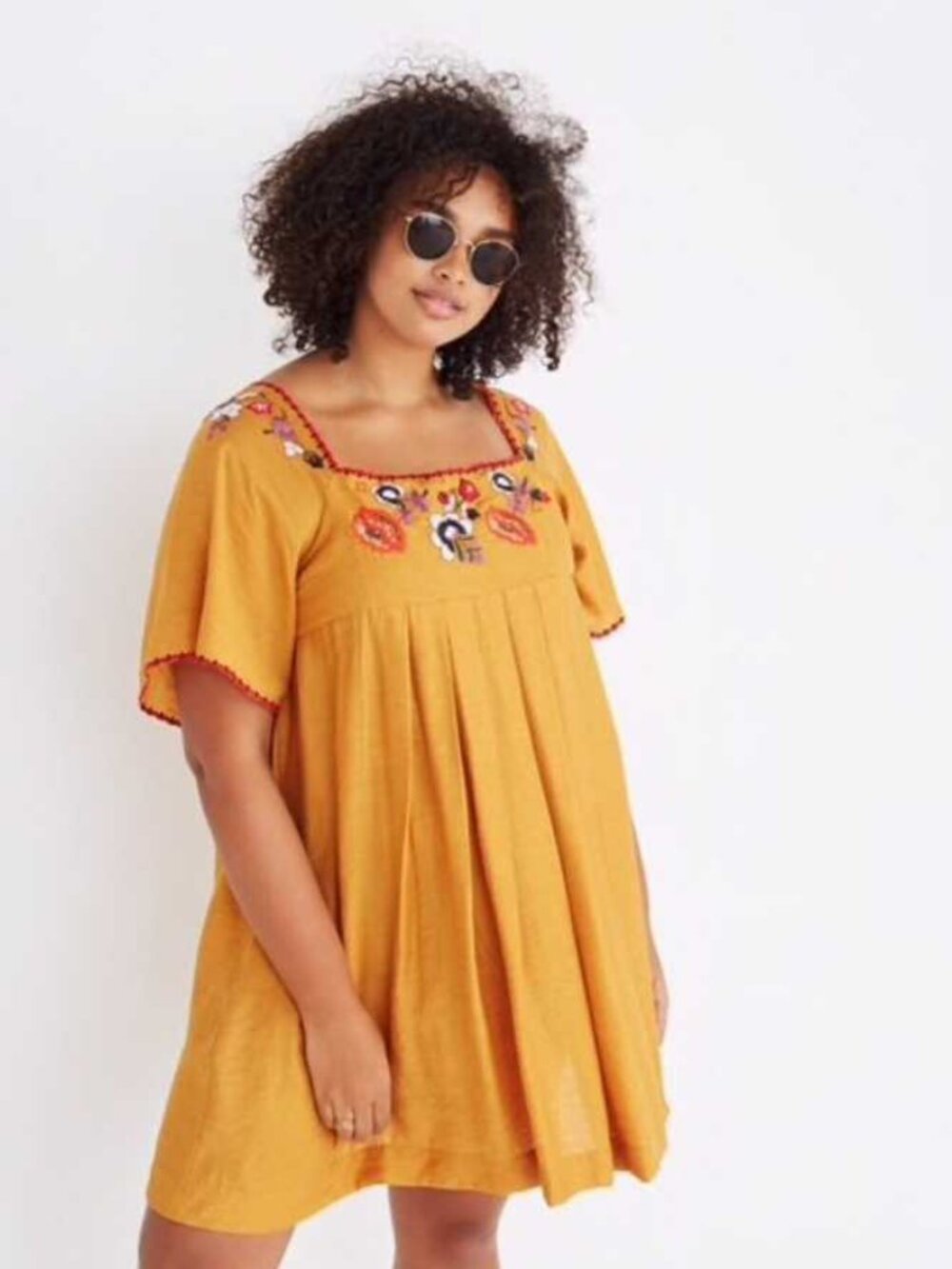 New L Madewell embroidered square neck babydoll mini dress in Bronzed Leaf
